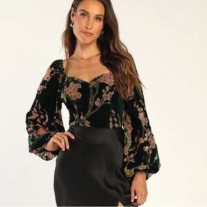Emerald Velvet Floral Long Sleeve Bodysuit